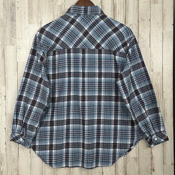 Womens Flannel Plaid Shirt Large Blue Brown Cotton Western Cowgirl Farmcore EUC - Picture 3 of 6